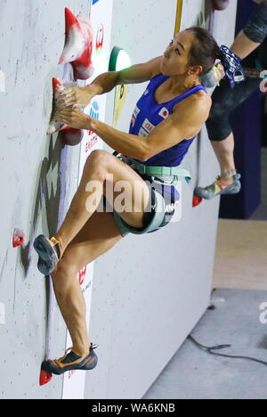 Akiyo Noguchi (JPN), Agosto 17, 2019 - Sport Arrampicata : IFSC Climbing World Championships 2019 Hachiōji donne velocità della qualifica a Esforta Arena a Tokyo in Giappone. (Foto di Sho Tamura/AFLO SPORT) Foto Stock