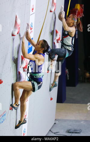 Akiyo Noguchi (JPN), Agosto 17, 2019 - Sport Arrampicata : IFSC Climbing World Championships 2019 Hachiōji donne velocità della qualifica a Esforta Arena a Tokyo in Giappone. (Foto di Sho Tamura/AFLO SPORT) Foto Stock