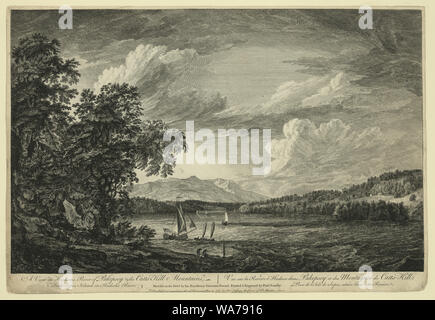 Una vista in Hudson's River di Pakepsey & il Catts-Kill montagne, da Sopos isola in Hudson's River vue sur la riviere d'Hudson dans Pakepsey et des Montagnes de Catts-Kill, prise de l'Isle de Sopos, situee dans cette riviere / / Schizzi'd sul posto da sua eccellenza il governatore Pownal ; dipinto e inciso da Paul Sandby. Foto Stock