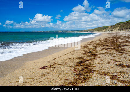 La bella spiaggia di ciottoli a pesca Gunwalloe Cove vicino Porthleven Cornwall Inghilterra UK Europa Foto Stock