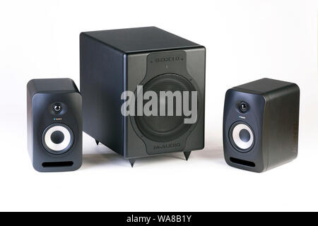 Tannoy monitor da studio e M-Audio per altoparlanti subwoofer Foto Stock