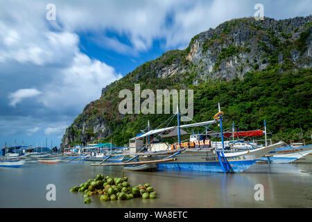 Un mucchio di Buko (noci di cocco fresco) su Corong Corong Beach, El Nido, PALAWAN FILIPPINE Foto Stock