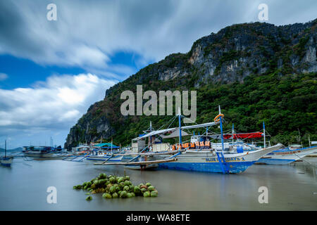 Un mucchio di Buko (noci di cocco fresco) su Corong Corong Beach, El Nido, PALAWAN FILIPPINE Foto Stock