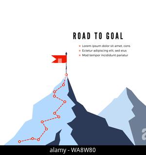 Percorso di successo. Percorso alla cima della montagna. La strategia aziendale la strada verso il successo. Appartamento illustrazione vettoriale Illustrazione Vettoriale