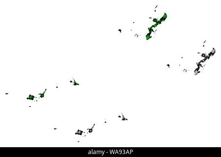 Prefettura di Okinawa (divisioni amministrative del Giappone, Prefetture del Giappone) mappa è progettato Cannabis leaf verde e nero, Okinawa mappa fatta di mariju Illustrazione Vettoriale