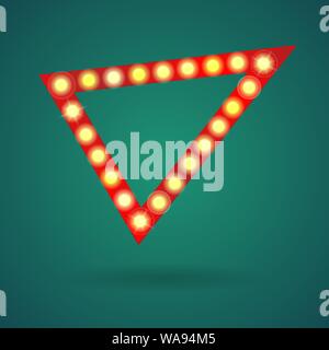 Sfondo con un triangolo rosso telaio con lampadine Illustrazione Vettoriale