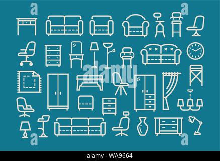 Mobili, linea di set di icone. Raccolta di elementi del vettore per l'interno Illustrazione Vettoriale