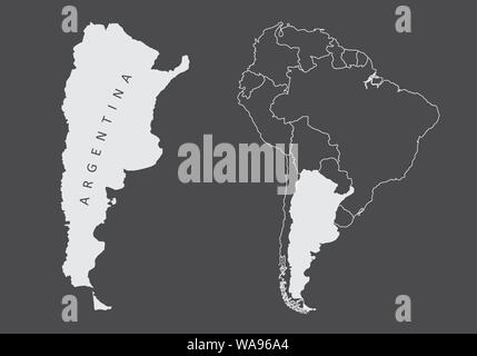 Argentina mappa silhouette e la sua posizione in Sud America Illustrazione Vettoriale