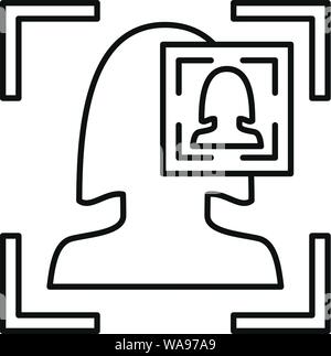 La donna sistema di riconoscimento facciale e la relativa icona. Profilo donna sistema di riconoscimento facciale icona vettoriali per il web design isolato su sfondo bianco Illustrazione Vettoriale