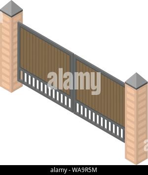 Legno Metallo porte icona, stile isometrico Illustrazione Vettoriale