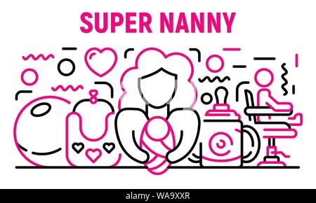 Super nanny banner, stile contorno Illustrazione Vettoriale