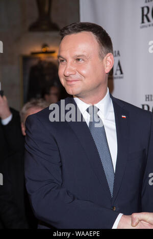 Il 29 febbraio 2016. Andrzej Duda durante la premiere ufficiale del "Historia Roja' filmato a Varsavia, Polonia Foto Stock