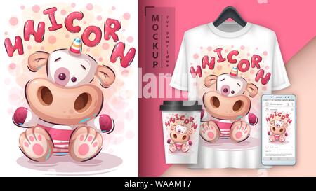 Teddy unicorn poster e merchandising Illustrazione Vettoriale