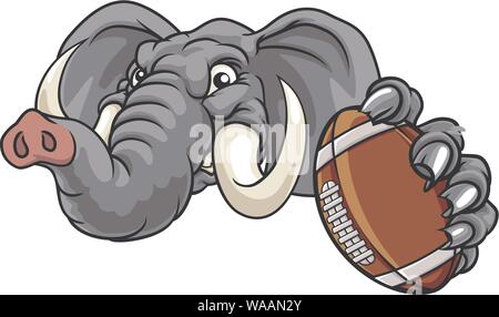 Elephant Football Americano Sport a sfera mascotte Illustrazione Vettoriale