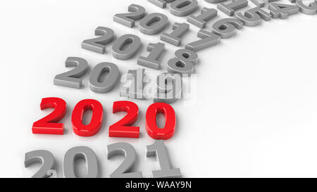 2020 passato nel cerchio rappresenta il nuovo anno 2020, tridimensionale, rendering 3D illustrazione Foto Stock