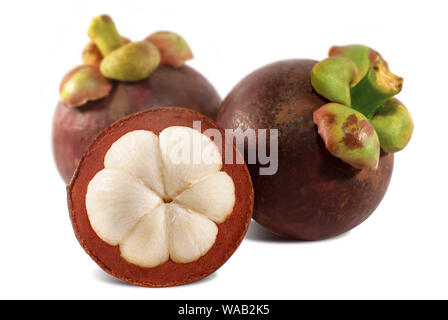 Mangosteen frutto isolato su sfondo bianco Foto Stock