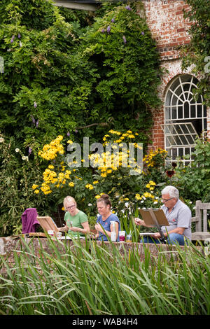 Artisti pittura presso il National Trust è Flatford Mill reso famoso dalla artista John Constable 1776 -1837, Suffolk, Inghilterra, Regno Unito Foto Stock