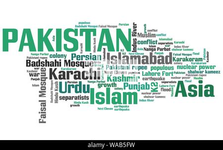 Il Pakistan tag cloud illustrazione. Paese parola collage. Foto Stock