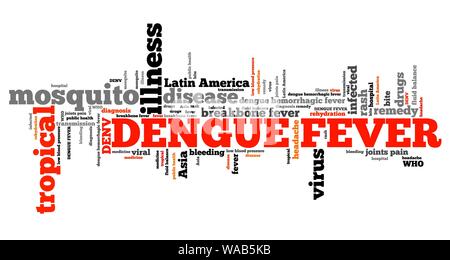 La febbre Dengue - tropicale malattia di virus. Viaggio Salute parola cloud. Foto Stock