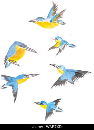 Beautiful summer pattern background with tropical birds. Perfect for , web, textures, textile. Original art, watercolor painting in oriental style. Ch Foto Stock