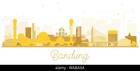 Bandung Indonesia skyline della città Silhouette con Golden edifici isolati su bianco. Illustrazione Vettoriale. Viaggi di affari e turismo Concept. Illustrazione Vettoriale