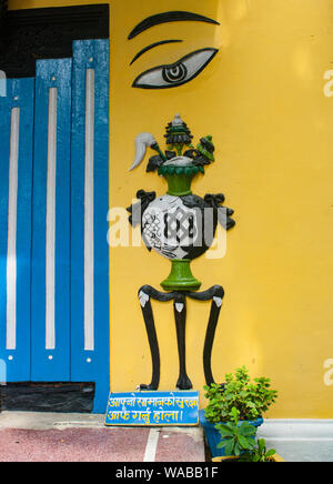 L'arte al muro in Bihar Buddha, lumbini Foto Stock