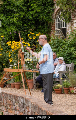 Artisti pittura presso il National Trust è Flatford Mill reso famoso dalla artista John Constable 1776 -1837, Suffolk, Inghilterra, Regno Unito Foto Stock