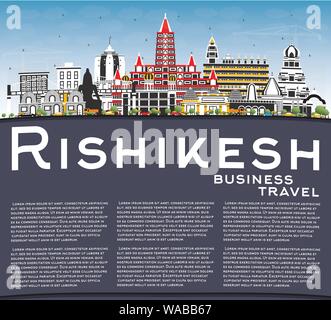 Rishikesh India skyline della città con edifici di colore, il blu del cielo e spazio di copia. Illustrazione Vettoriale. Viaggi di affari e turismo Concept. Illustrazione Vettoriale