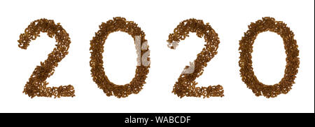 Numero 2020 da riso nero isolato su bianco. Disposizione piatta, vista dall'alto Foto Stock