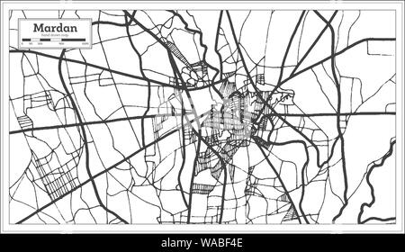 Mardan due Pakistan Mappa della città in stile retrò in bianco e nero e a colori. Mappa di contorno. Illustrazione Vettoriale. Illustrazione Vettoriale