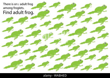 Trovare rana adulti tra froglets, educazione gioco di puzzle per i bambini in età prescolare attività del foglio di lavoro per i bambini, attività per lo sviluppo della logica Illustrazione Vettoriale