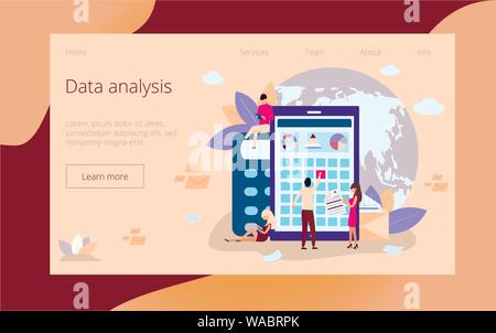 Landing page del modello di analisi dei dati. Appartamento moderno concetto di design della pagina web design Illustrazione Vettoriale