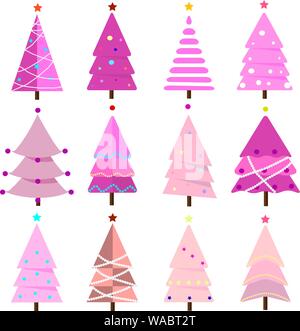 Grande raccolta di alberi di Natale, moderno, interessante design piatto. Illustrazione Vettoriale