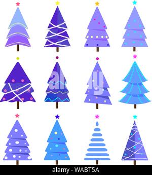 Grande raccolta di alberi di Natale, moderno, interessante design piatto. Illustrazione Vettoriale