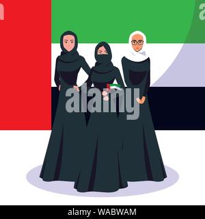 Donne emirati day poster con gruppo di femmine illustrazione vettoriale design Illustrazione Vettoriale