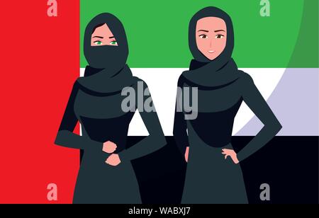 Donne emirati day poster con gruppo di femmine illustrazione vettoriale design Illustrazione Vettoriale