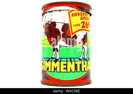 SIMMENTHAL Vintage Tin Can. Simmenthal è un marchio che produce un bollito di manzo in gelatina da Bolton cibo Foto Stock