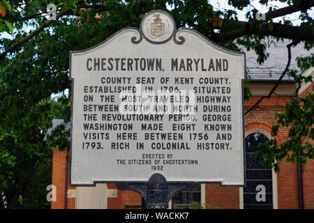 CHESTERTOWN, MD -17 agosto 2019- Vista della città storica di Chestertown, Maryland, Stati Uniti, sede della contea del Kent nella baia di Chesapeake regione. Foto Stock