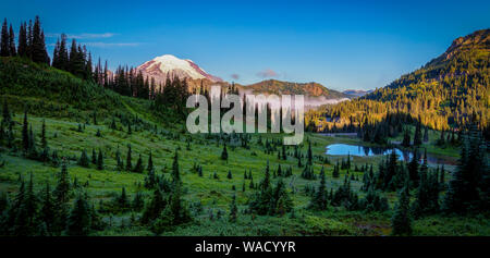 Mt rainier e Tipsoo Lake visto da Naches loop trail, Mt Rainier Washington Foto Stock