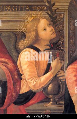 Domenico Ghirlandaio, Madonna col Bambino in trono tra angeli e santi, uffizi 01. Foto Stock