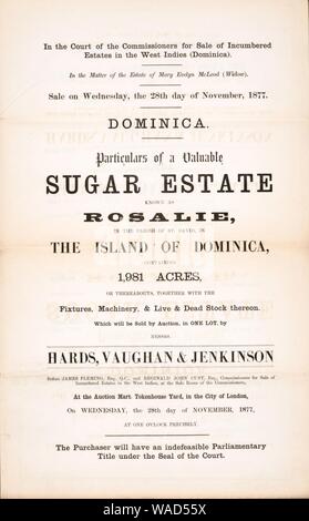 Dominica, indicazioni di un prezioso zucchero station wagon - noto come Rosalie, nella parrocchia di San Davide, nell'isola di Dominica, contenente 1,981 acri, o intorno, insieme con gli infissi, Foto Stock