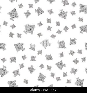 Modello senza giunture di marine serie Doodle schizzo in forma di pesce. Seamless pattern silhouette di pesce in stile retrò. Seashell sfondo. Doodle vettore. Illustrazione Vettoriale