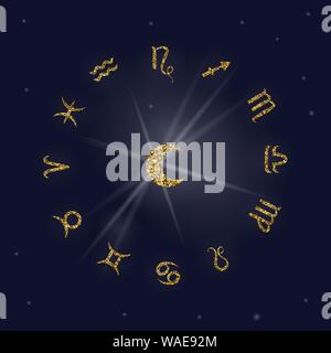 Segno zodiacale. Oroscopo astrologici. Illustrazione Vettoriale banner. Lo spazio esterno, stella e luna Illustrazione Vettoriale