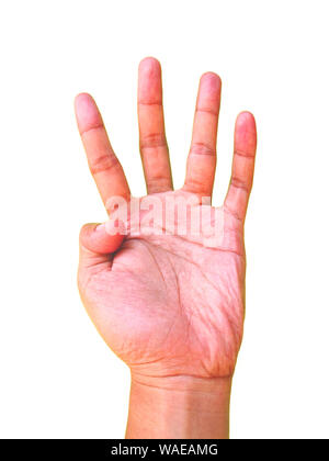 Segno a mano per il numero 4 o 4 simbolo Foto Stock