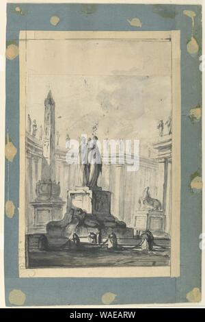 Disegno Architettonico Fantasy con fontana e obelisco, ca. 1745 Foto Stock