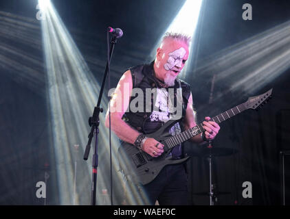 Zal Cleminson di Zal Cleminson peccato di cani in esecuzione al Weyfest music festival, Tilford, Surrey, Regno Unito. Agosto 17, 2019 Foto Stock