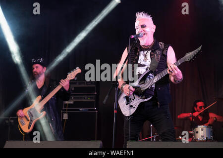 Zal Cleminson di Zal Cleminson peccato di cani in esecuzione al Weyfest music festival, Tilford, Surrey, Regno Unito. Agosto 17, 2019 Foto Stock