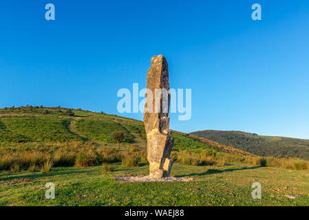 Menhir di Arlobi, Gorbea Parco Naturale Alava, Spagna Foto Stock