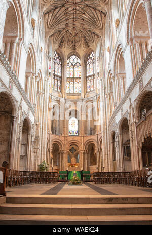 L'interno e la sede del vescovo di Norwich Cathedral Foto Stock