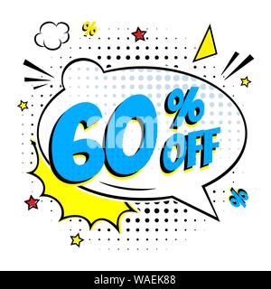 Fumetto scritte 60 percento di sconto vendita Illustrazione Vettoriale